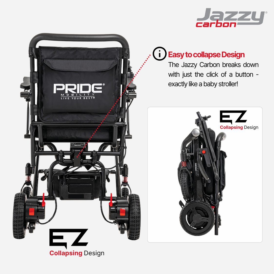Pride Jazzy Carbon Portable Power Wheelchair, Ultralight, folding design - NextGen HME