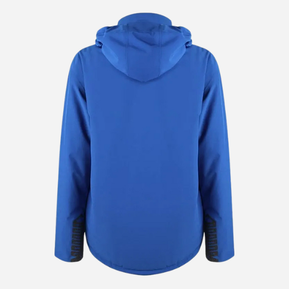 Kinetic Balance QT Winter Jacket back in blue. Designed for adaptive wheelchair riders looking for warm weather gear.