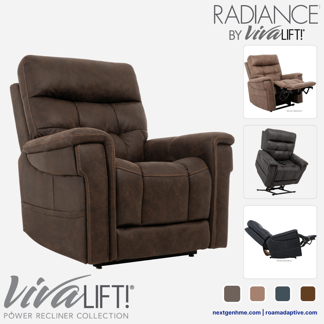 Pride Mobility VivaLift! Radiance Premium Power Lift Chair Recliner, phone charger & cup holder - NextGen HME