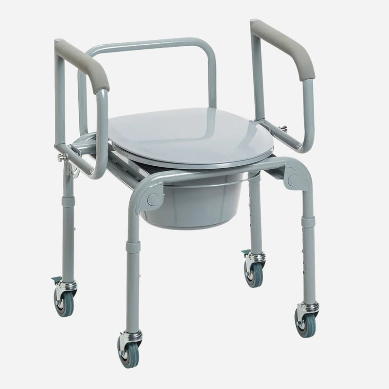 Steel Drop-Arm Commode with Wheels and Padded Armrests - NextGen HME