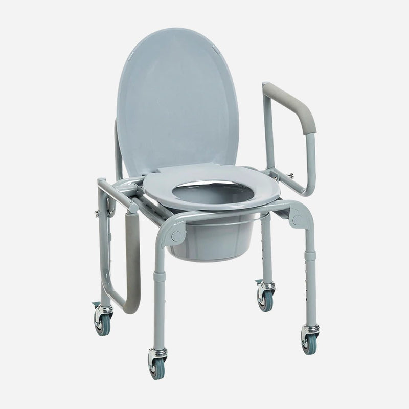 Steel Drop-Arm Commode with Wheels and Padded Armrests - NextGen HME