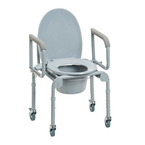 Steel Drop-Arm Commode with Wheels and Padded Armrests - NextGen HME