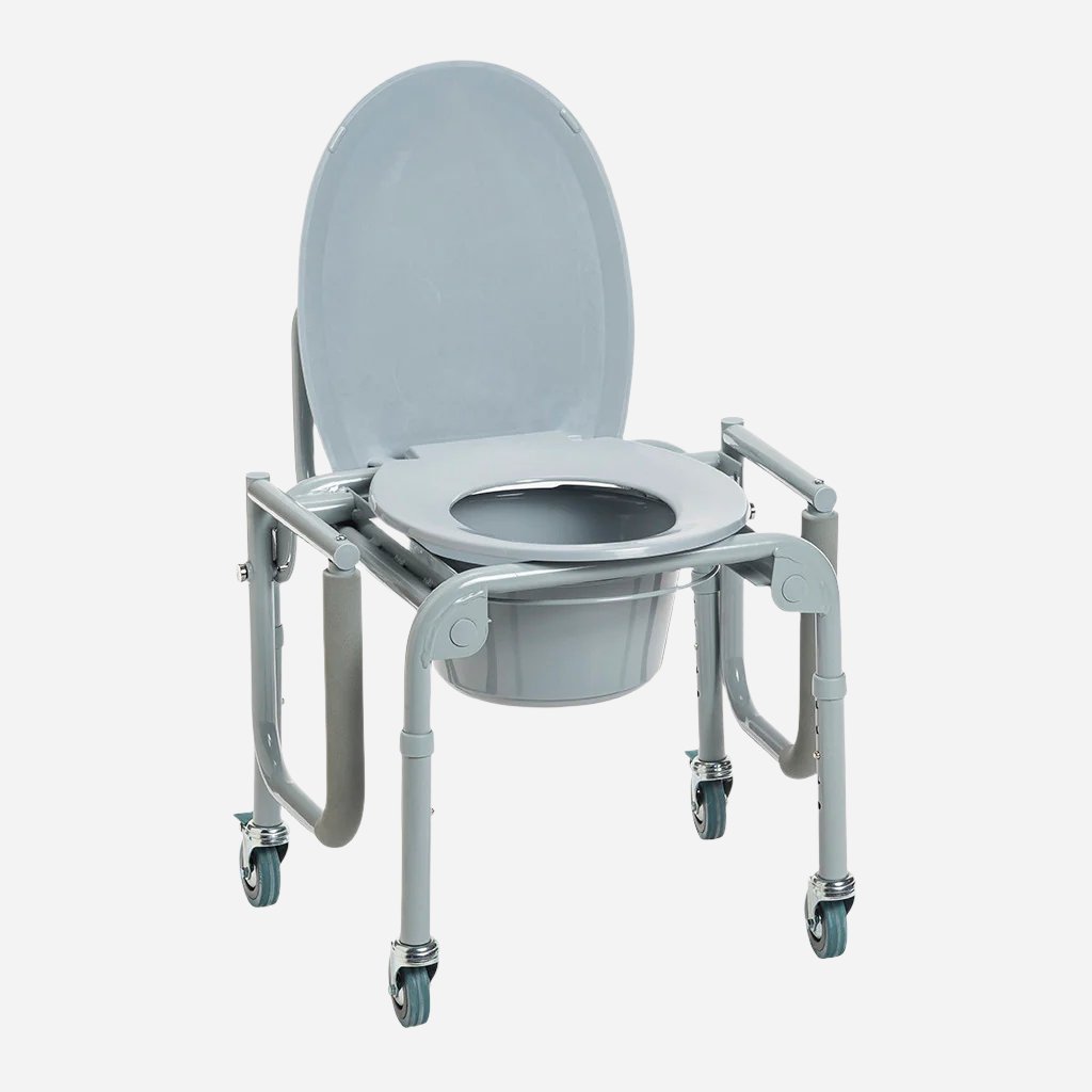 Steel Drop-Arm Commode with Wheels and Padded Armrests - NextGen HME