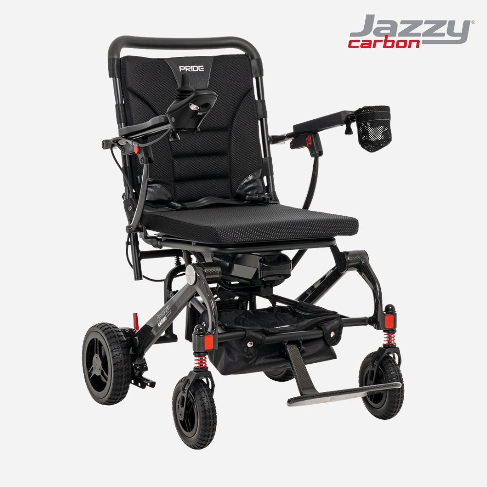 Pride Jazzy Carbon Portable Power Wheelchair, Ultralight, folding design - NextGen HME