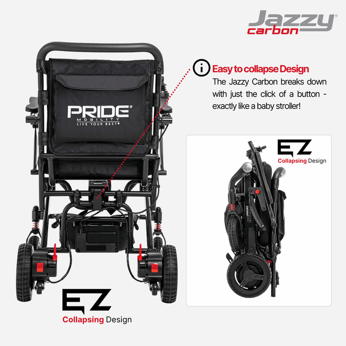Pride Jazzy Carbon Portable Power Wheelchair, Ultralight, folding design - NextGen HME