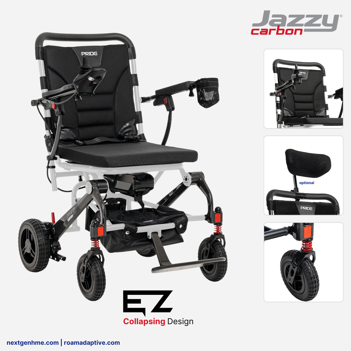 Pride Jazzy Carbon Portable Power Wheelchair, Ultralight, folding design