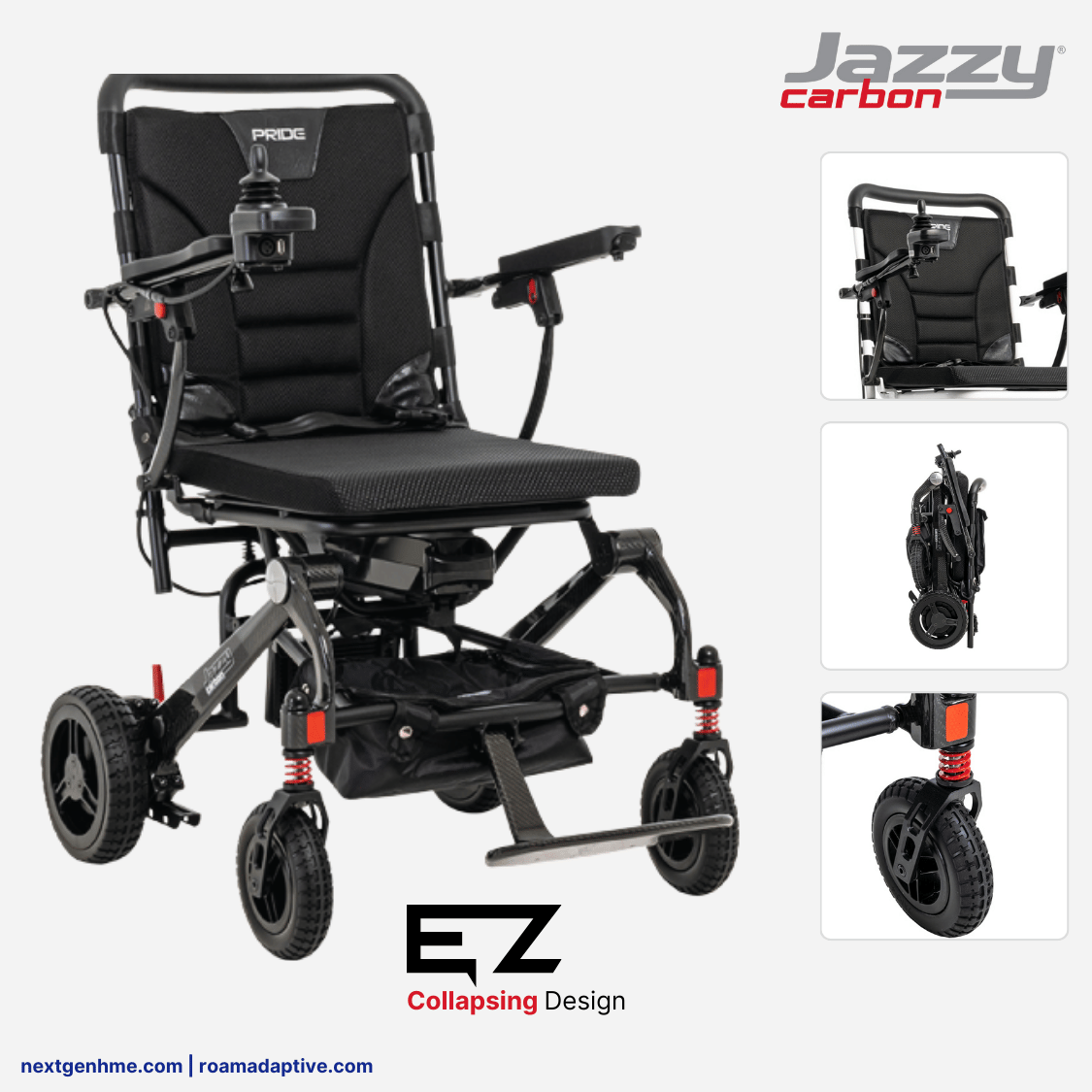 Pride Jazzy Carbon Portable Power Wheelchair, Ultralight, folding design