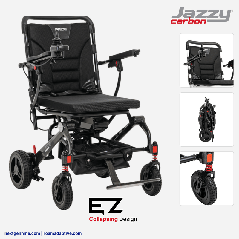 Pride Jazzy Carbon Portable Power Wheelchair, Ultralight, folding design - NextGen HME
