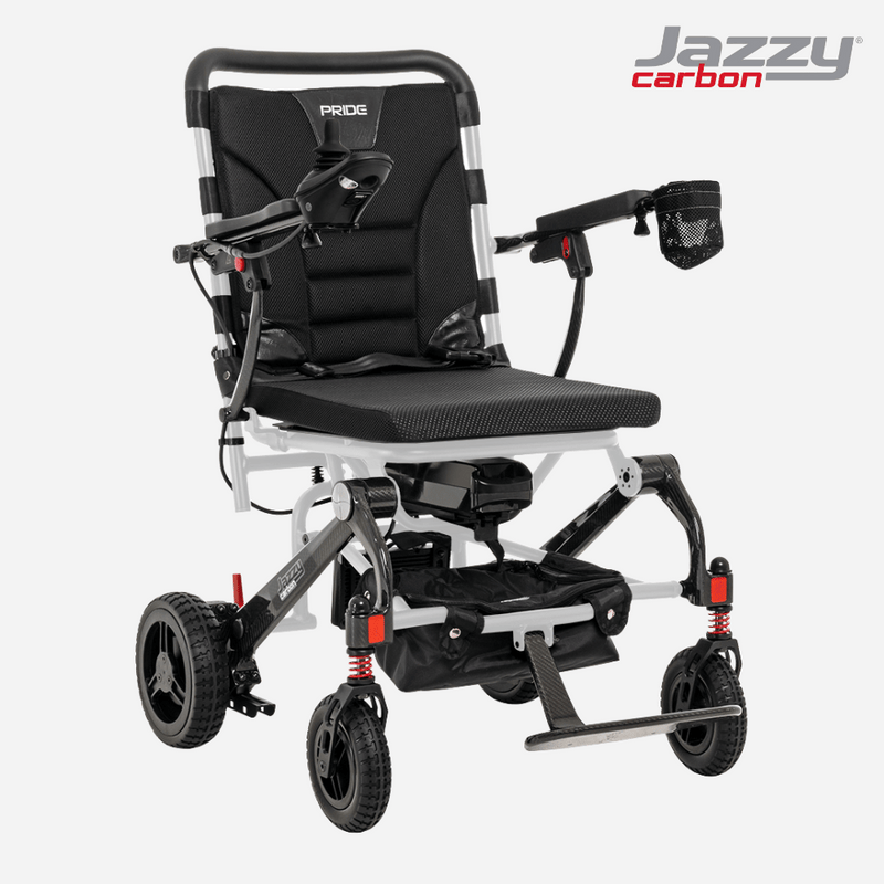 Pride Jazzy Carbon Portable Power Wheelchair, Ultralight, folding design - NextGen HME