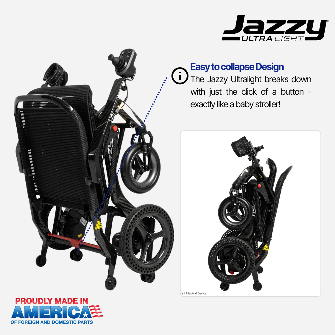 Pride Mobility Jazzy Ultralight Portable Power Wheelchair with cup holder