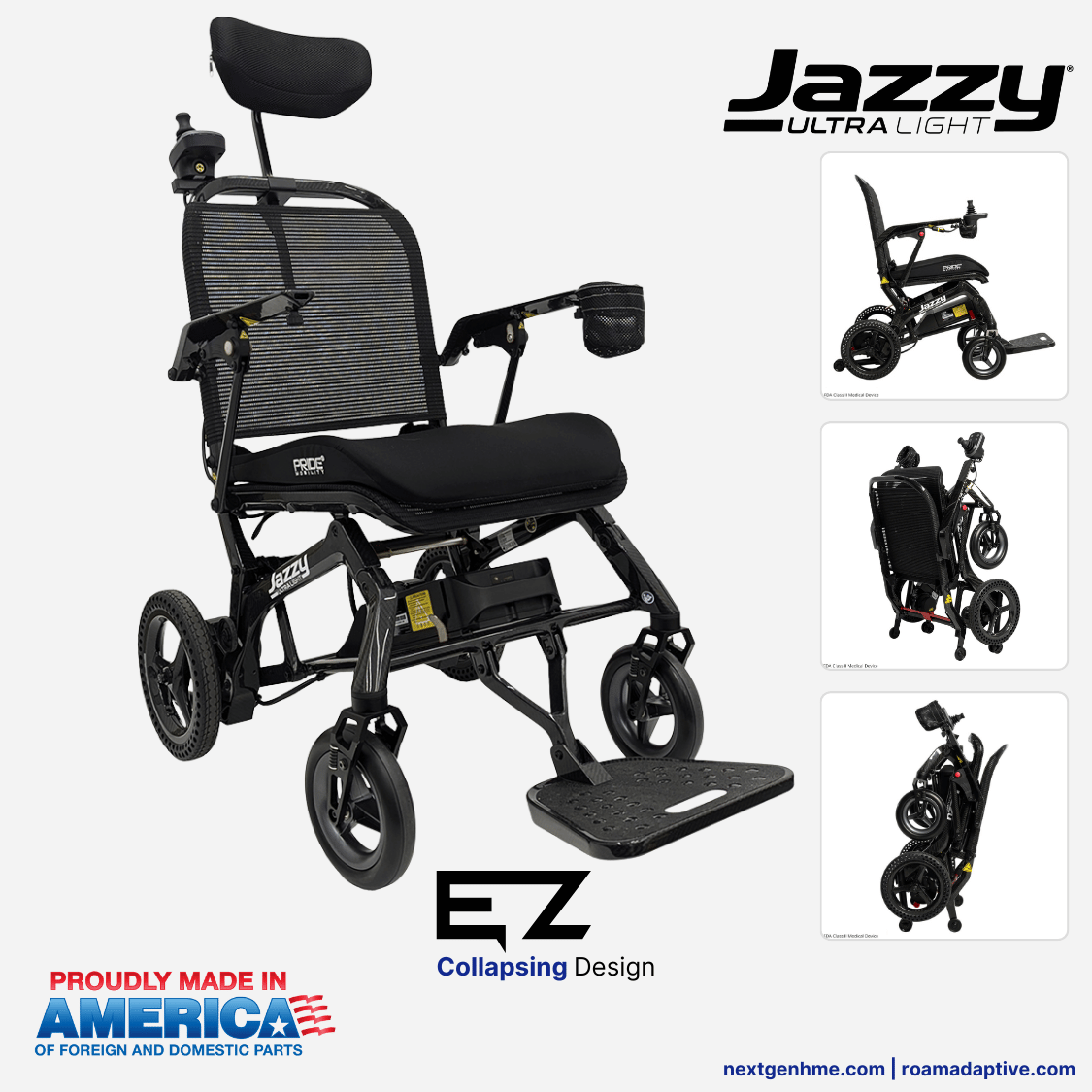Pride Mobility Jazzy Ultralight Portable Power Wheelchair with cup holder
