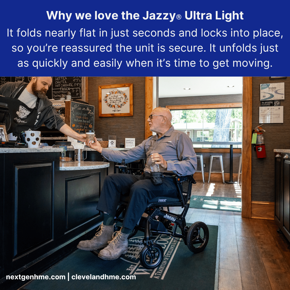 Pride Mobility Jazzy Ultralight Portable Power Wheelchair with cup holder - NextGen HME