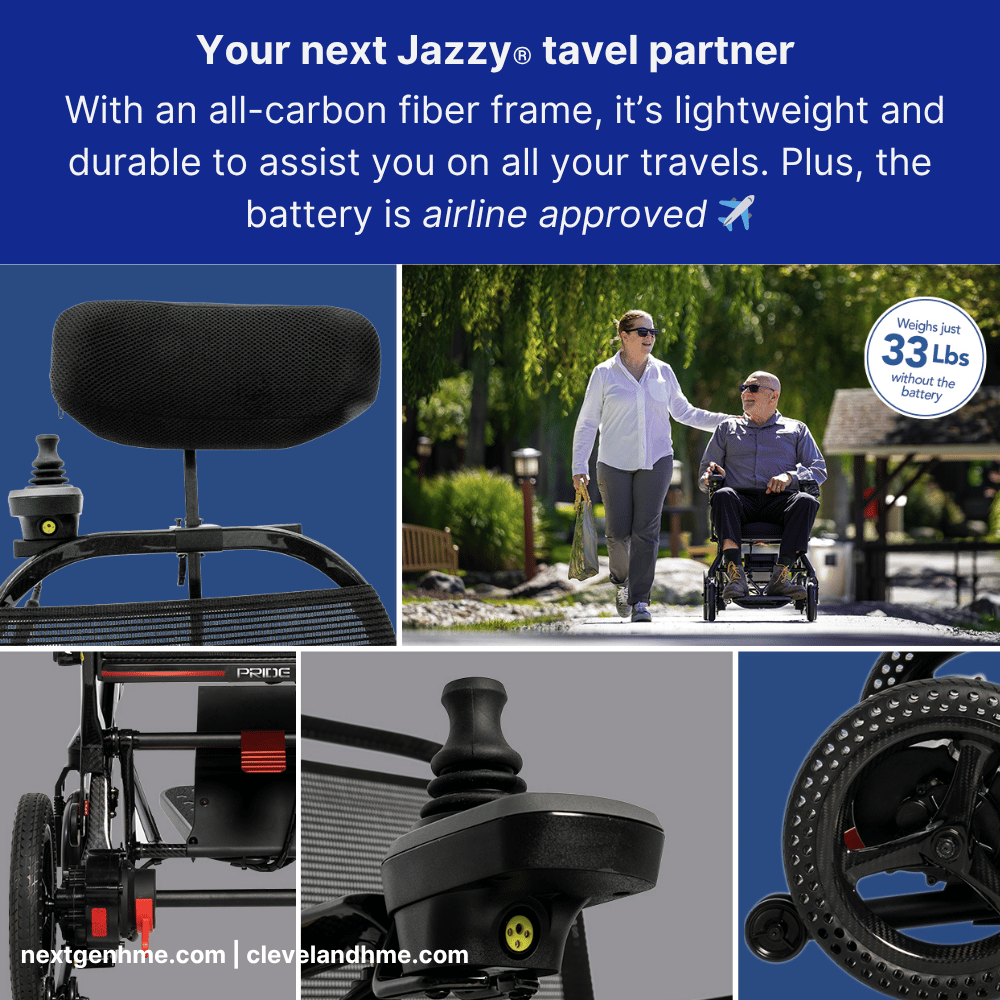 Pride Mobility Jazzy Ultralight Portable Power Wheelchair with cup holder - NextGen HME