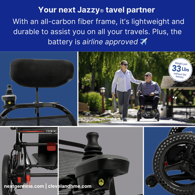 Pride Mobility Jazzy Ultralight Portable Power Wheelchair with cup holder - NextGen HME