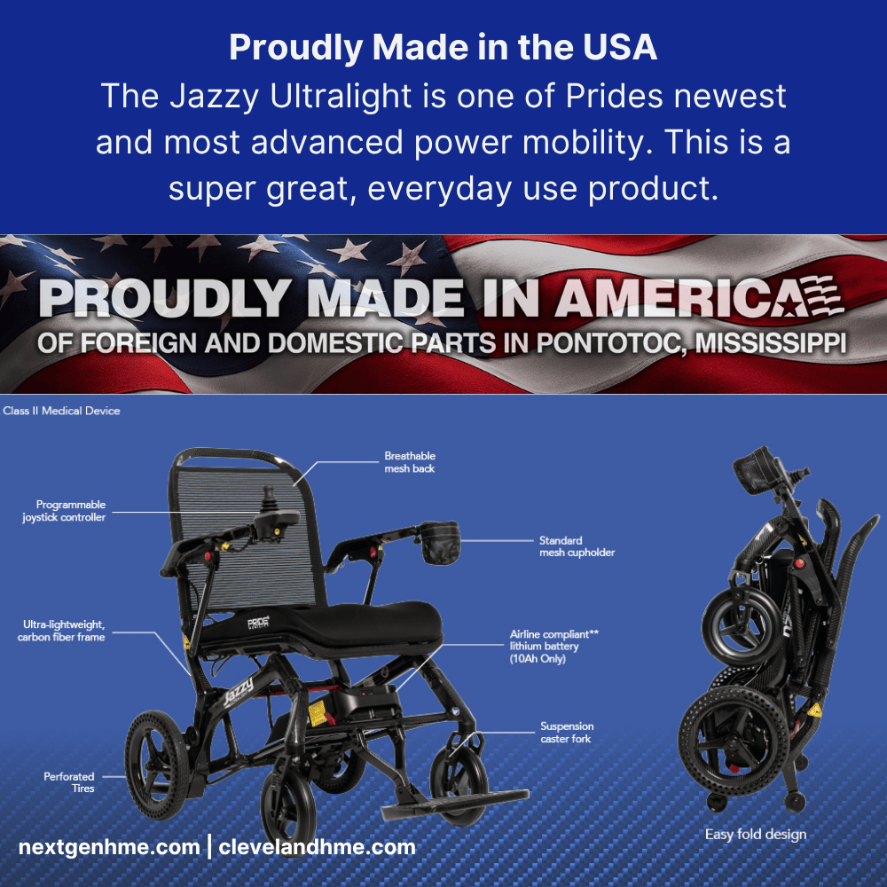 Pride Mobility Jazzy Ultralight Portable Power Wheelchair with cup holder - NextGen HME