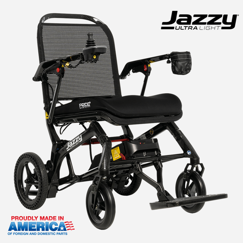 Pride Mobility Jazzy Ultralight Portable Power Wheelchair with cup holder - NextGen HME