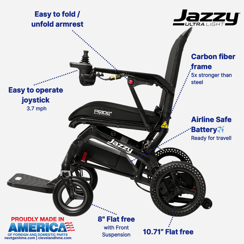 Pride Mobility Jazzy Ultralight Portable Power Wheelchair with cup holder - NextGen HME