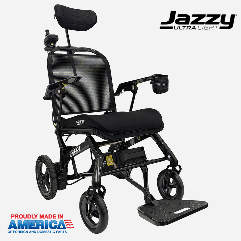 Pride Mobility Jazzy Ultralight Portable Power Wheelchair with cup holder - NextGen HME