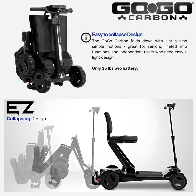 Pride Mobility Go Go Carbon Portable Power Scooter, ultra light and strong carbon frame - NextGen HME