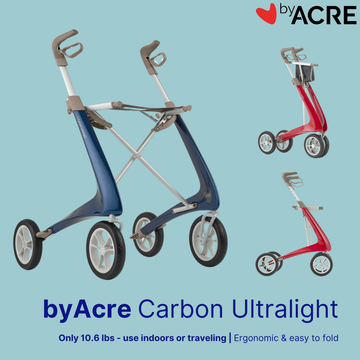 ByAcre Carbon Ultralight Carbon Fiber Rollator with seat and spacious bag - NextGen HME