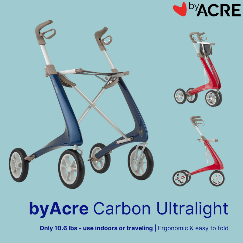 ByAcre Carbon Ultralight Carbon Fiber Rollator with seat and spacious bag - NextGen HME