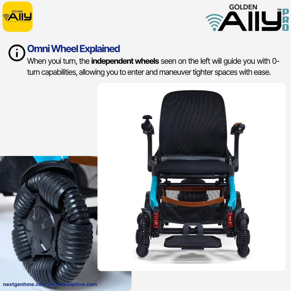 Golden Tech Ally Pro Premium Power Wheelchair with Omni Wheels, Bag, and Airline Friendly Battery - NextGen HME