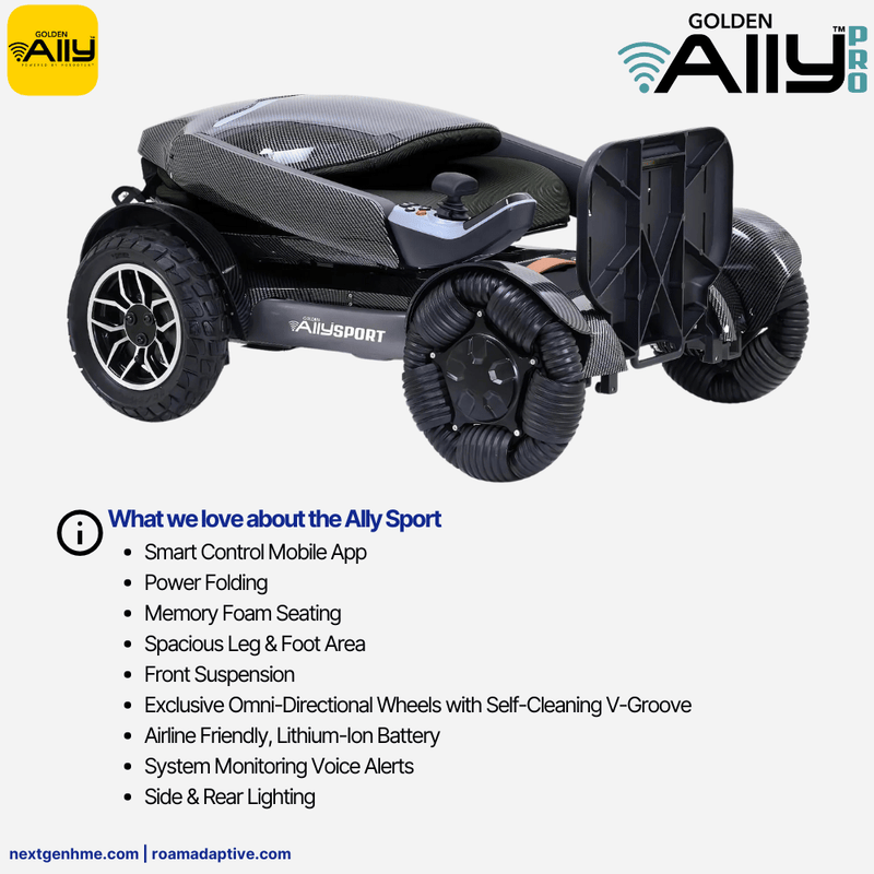 NEW! Golden Ally Sport Folding, Smart, Bluetooth Power Wheelchair with Bluetooth Self Driving - NextGen HME