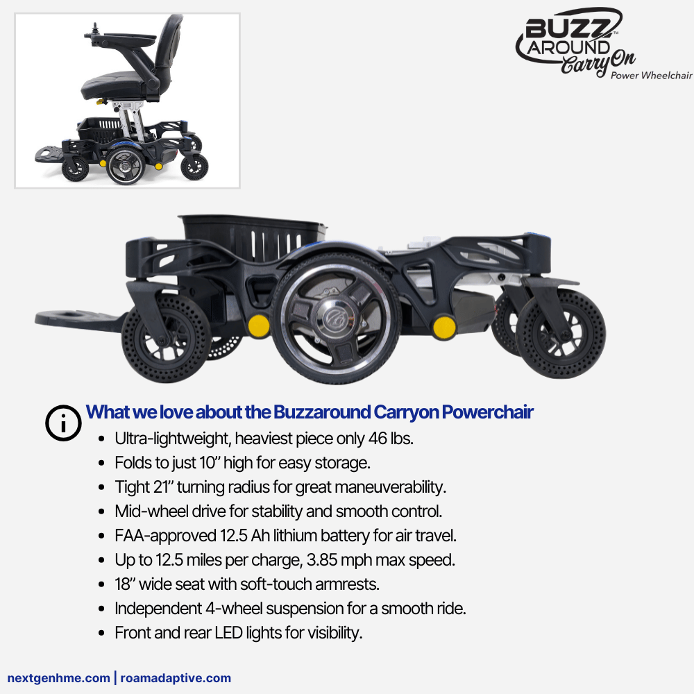 Golden Buzzaround CarryOn Power Wheelchair w/ easy folding design & Airline / Cruise Ship friendly desing
