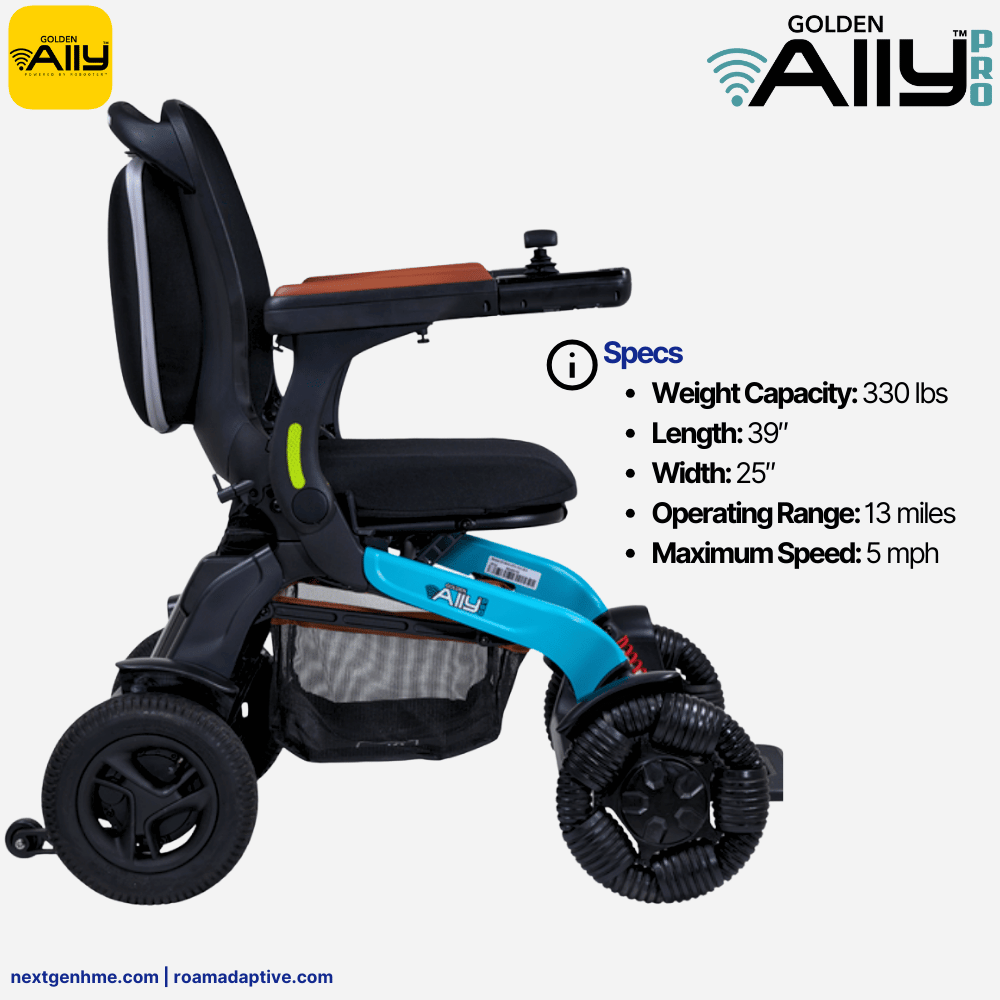 Golden Tech Ally Pro Premium Power Wheelchair with Omni Wheels, Bag, and Airline Friendly Battery - NextGen HME