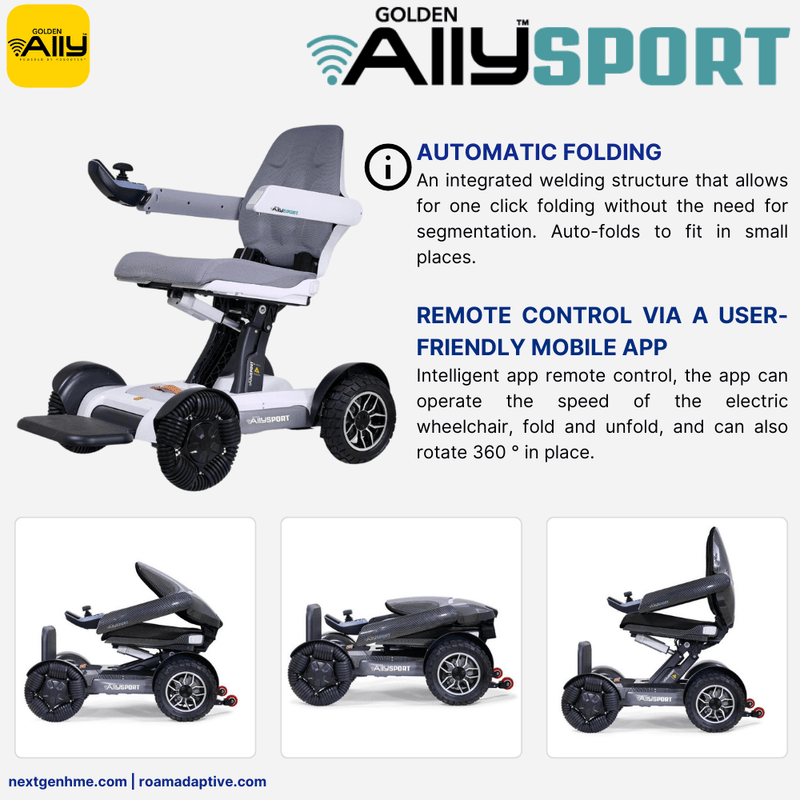 NEW! Golden Ally Sport Folding, Smart, Bluetooth Power Wheelchair with Bluetooth Self Driving - NextGen HME