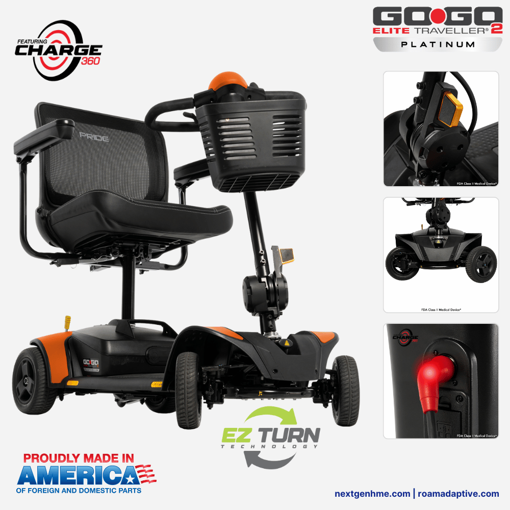 NEW Pride GoGo Elite Traveller 2 Platinum Portable Power Scooter, Ultralight & Easy to Transport - NextGen HME