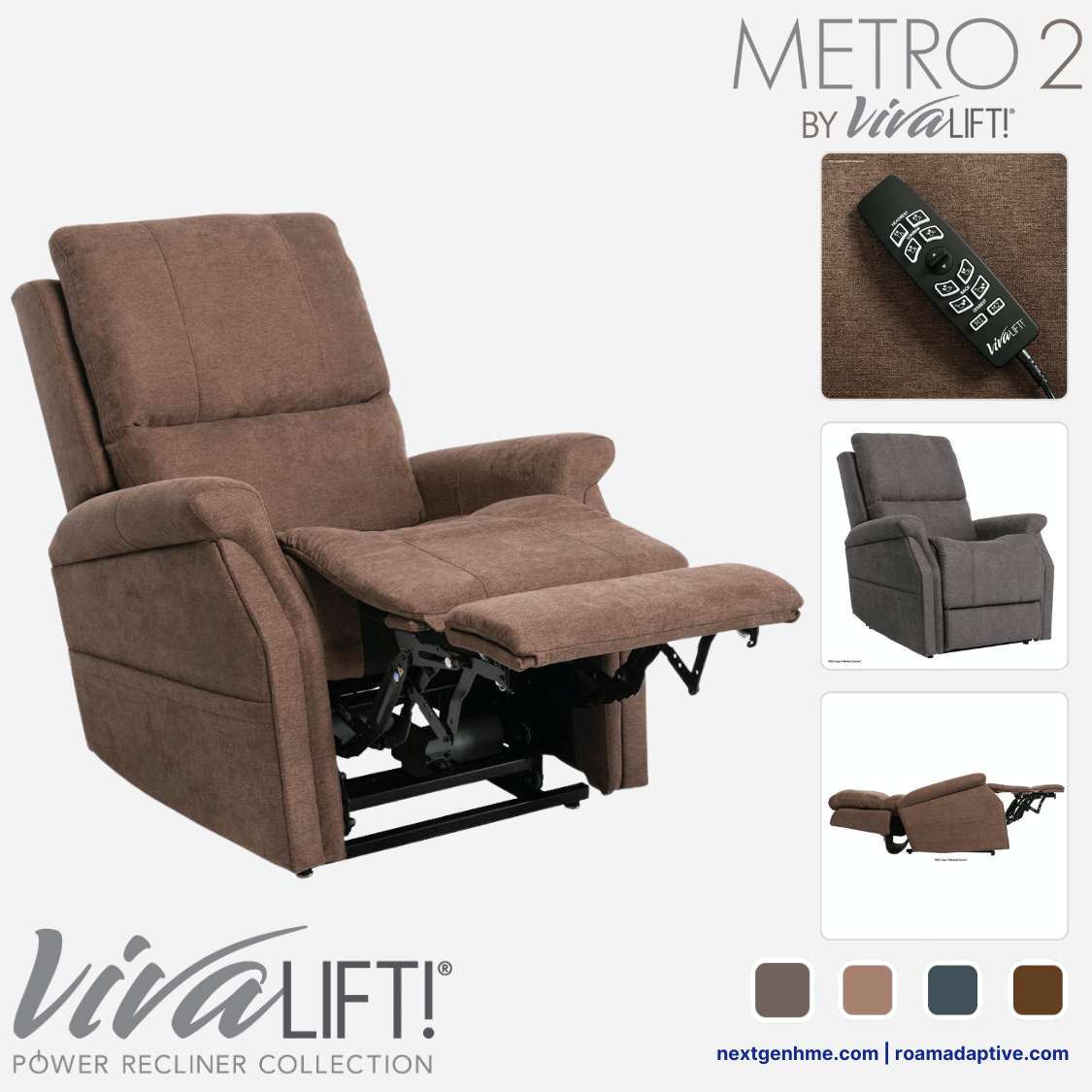 Pride VivaLift! Metro 2 Medium Size Power Lift Chair Recliner, power lumbar and headrest