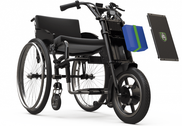 The UNAwheel Maxi is a high-performance power add-on designed to give wheelchair users an extra boost of mobility and independence.