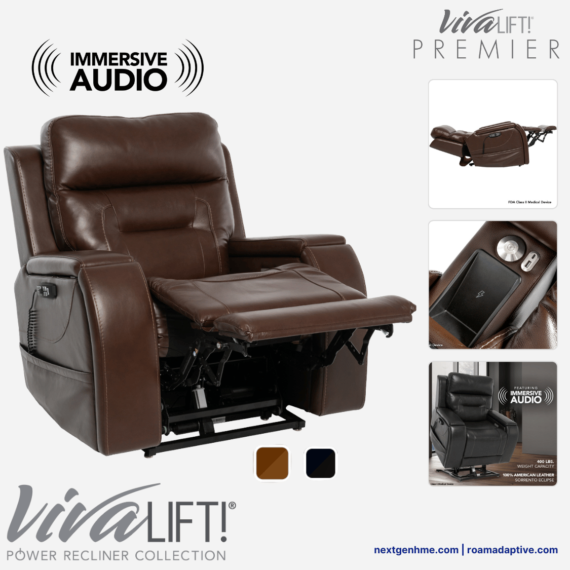 Pride Mobility Vivalift! Premier Lift Chair Recliner with integrated cinematic audio & vibrations - NextGen HME
