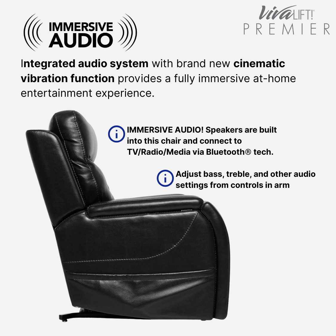 Pride Mobility Vivalift! Premier Lift Chair Recliner with integrated cinematic audio & vibrations - NextGen HME